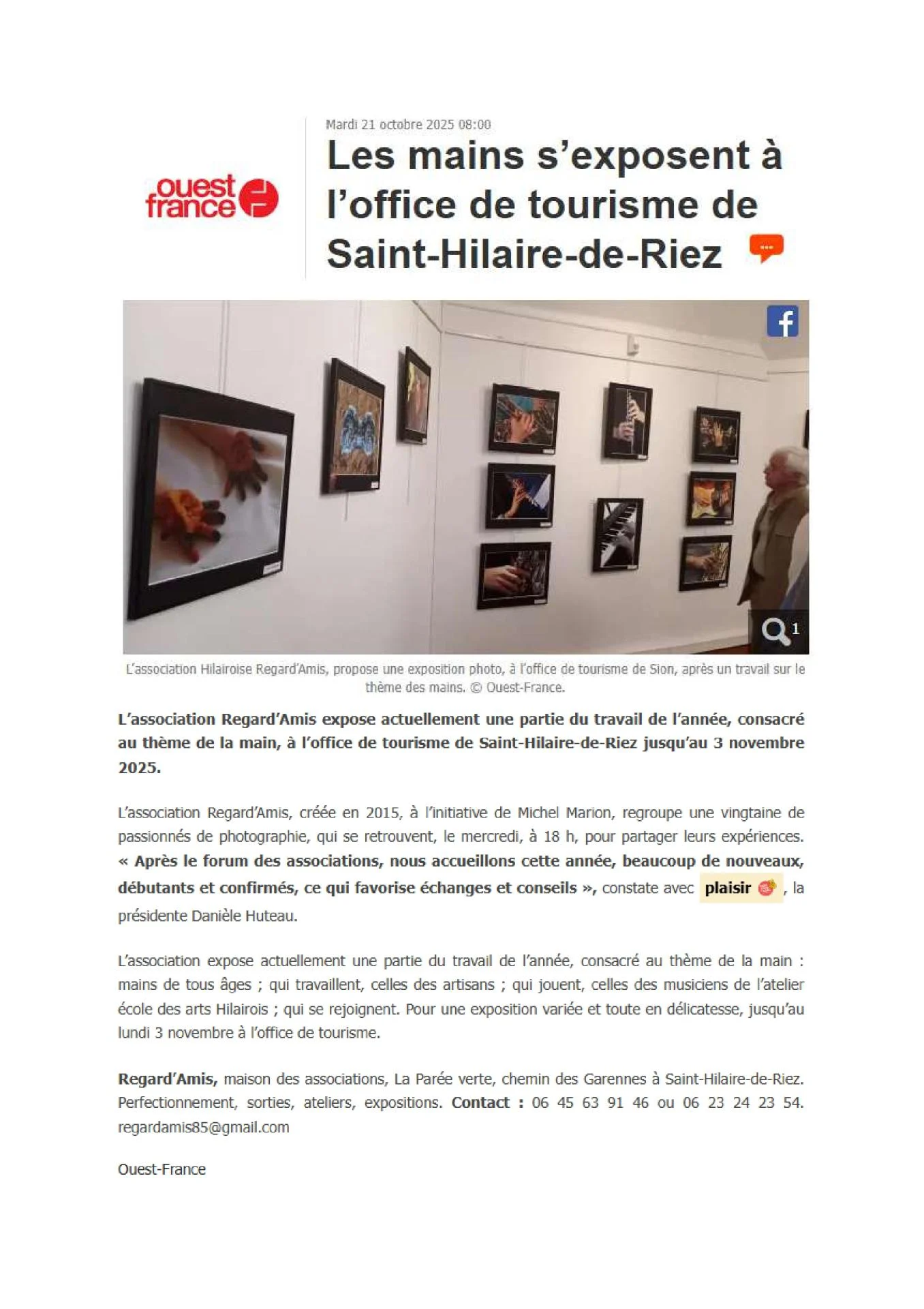 Les mains s'exposent à l'office de tourisme de Saint-Hilaire-de-Riez